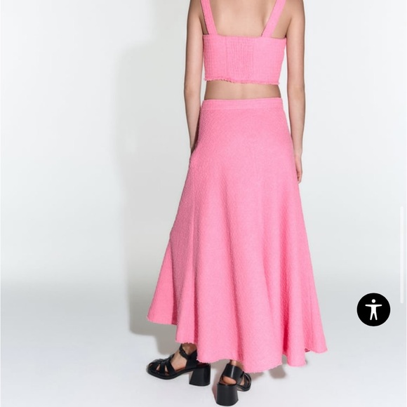 Pink tweed textured zara crop top and flare skirt - Picture 6 of 13